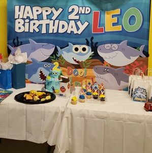 Baby shark "LEO" birthday backdrop party decor